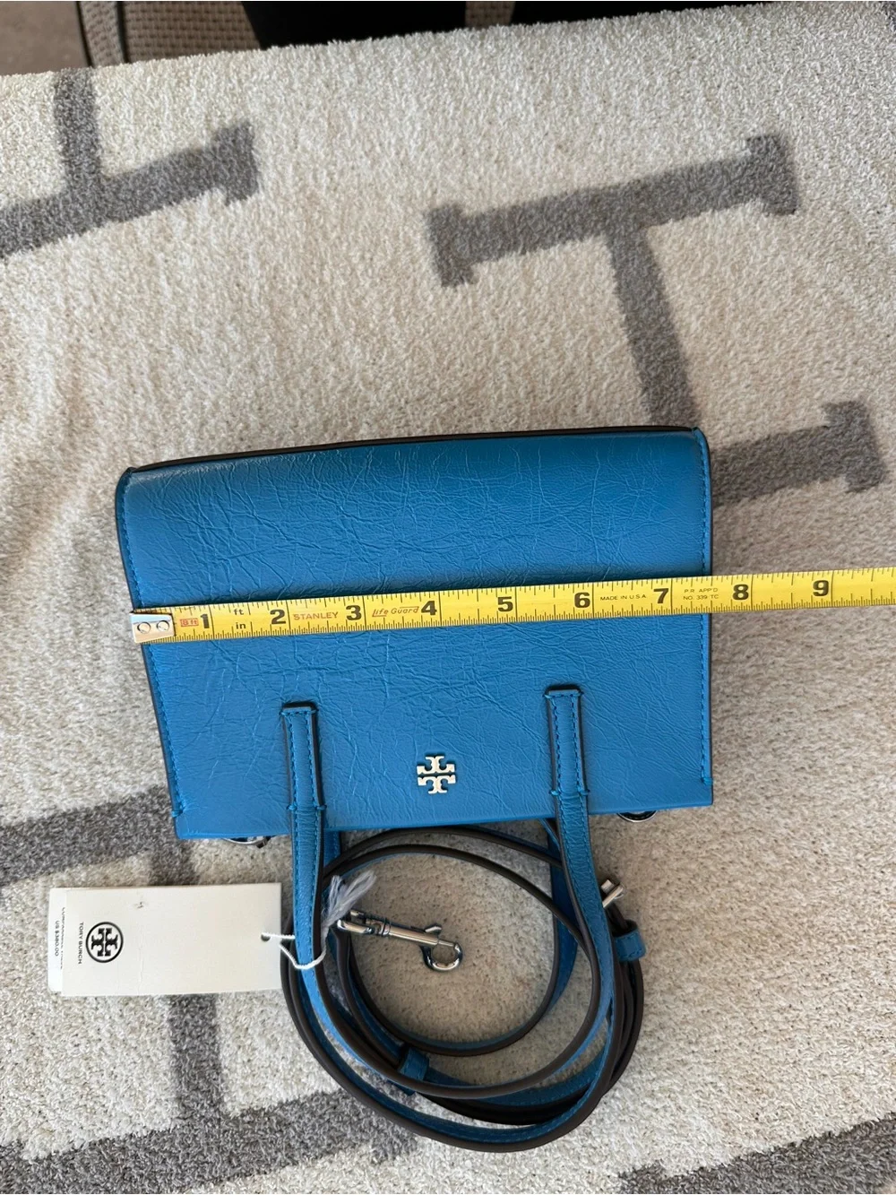 Tory Burch Bright Blue Leather Satchel with Gold Logo